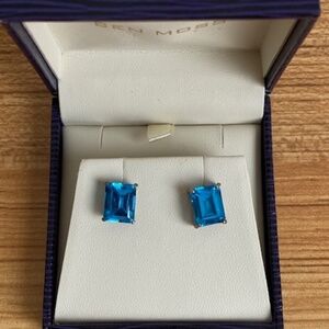 8 1/2 Ct Genuine Emerald Cut Faceted Swiss Blue Topaz Silver Stud Earrings
